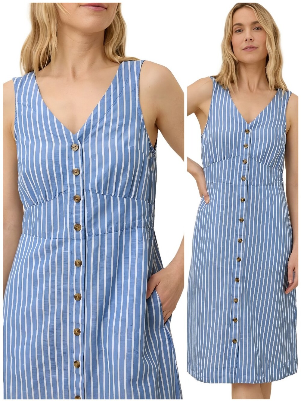 Pact Linen Cotton Blue White Striped Button Up Dress, XS